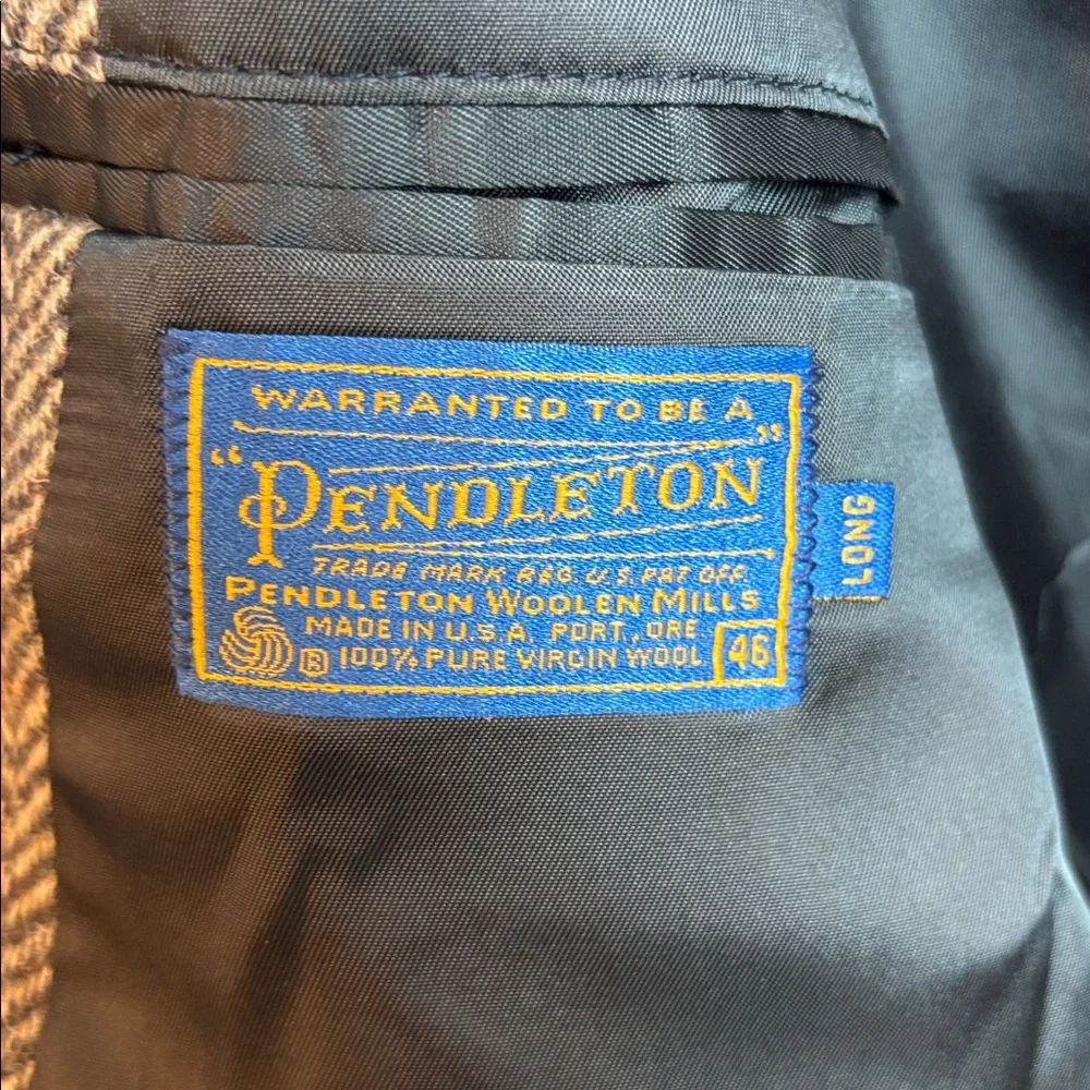 NWT VTG Pendleton Western Men’s Suede Wool Tweed Blazer‎ Gray Herringbone, 46L